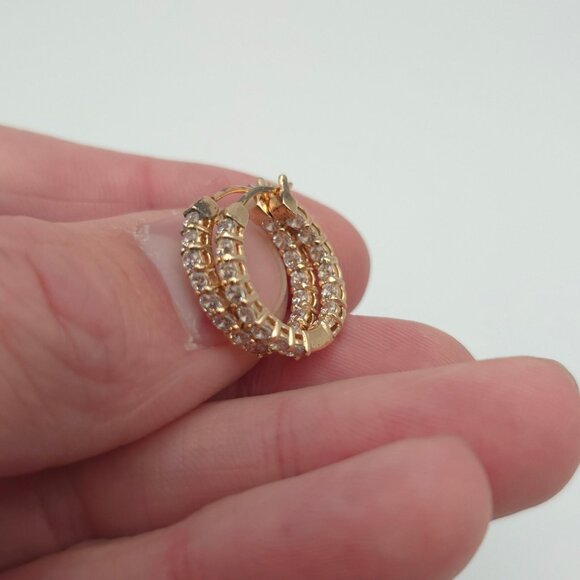 Rose Gold Over Sterling Silver Cubic Zirconia Hoop Earrings A419 - Picture 2 of 6